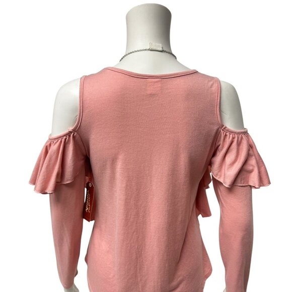 Arizona Junior open shoulder top long sleeve pink with necklace size XL (16) - Picture 5 of 11